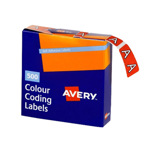 Avery Side Tab Colour Coding Label, 'A', 25 x 38mm, Pink, 500 Labels/Roll Box