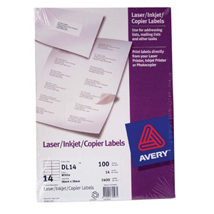 Avery Cop/las. Labels A4 Dl14 98x38mm 100/bx Box