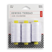 Birch Creative Birch Sewing Thread, 100pct Polyester, 500m, White, 3 Rolls/Pack Pack