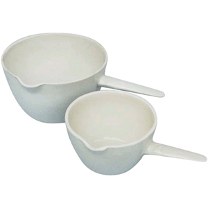 Livingstone Evaporating Dish, 250mL, 10.8(D) x 6(H)cm, Round Bottom with Spout and Handle, Porcelain, 10 Pieces/Box Box
