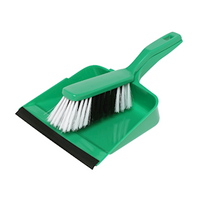 Edco Dust Pan & Brush Sets, Pan Dimensions: 220(W) x 110(D) mm, Brush Dimensions: 40(W) x 70(D) x 55(H) mm, Green, 10 Pieces/Carton Each