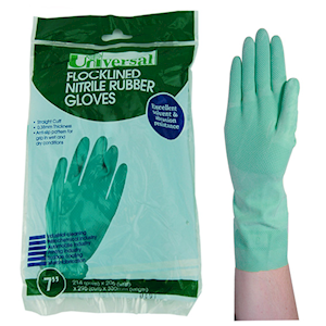 Universal Flocklined Nitrile Gloves, Heavy Duty, EN374, Size 10, 33cm Long, 0.38mm Thick, Green Colour, 1 Pair/Bag Replaces Solvex Pair