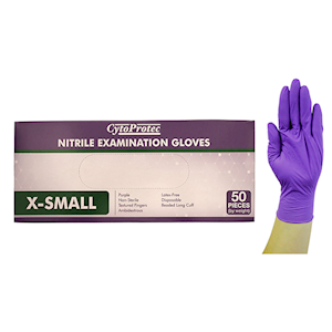 CytoProtec Extra Thick Nitrile Examination Gloves, Powder Free, 8.5-9.0, Large, Purple, Long Cuff, 50 Pieces/Box