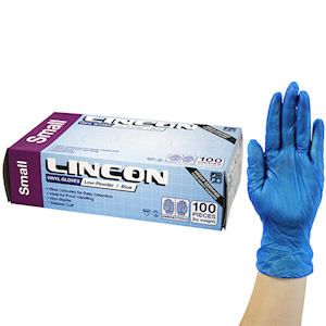 Lincon Vinyl Gloves, Recyclable, 5.5g, Low Powder, Large, Clear, HACCP Grade, 100/Box Box