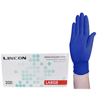 Lincon Nitrile Gloves Examination, Powder Free, EN374, Non Sterile, Large, Cobalt Blue Colour, 300/Box Box