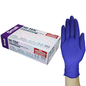 Ni-Tek Nitrile Accelerator Free Gloves, ASTM Standards, Powder Free, EN374, Large, Blueple Colour, 100/Box Box