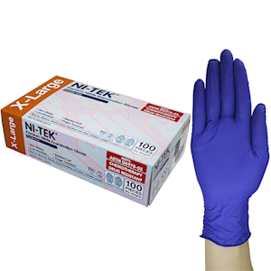 Ni-Tek Nitrile Accelerator Free Gloves, ASTM Standards, Powder Free, EN374, Large, Blueple Colour, 100/Box Box