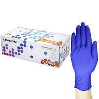 Lincon Nitrile Gloves Examination, Powder Free, EN374, Non Sterile, Large, Cobalt Blue Colour, 300/Box Box