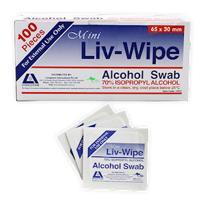 Liv-Wipe Mini Alcohol Swabs, Prep Pad, 70 Percent Isopropyl Alcohol Sanitiser, 62 x 30mm, Gamma Sterilised, 100 Pieces/Box Box