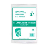 Livingstone Bin Liners HDPE 140L, Natural, 50/Pack, 200/Carton Carton