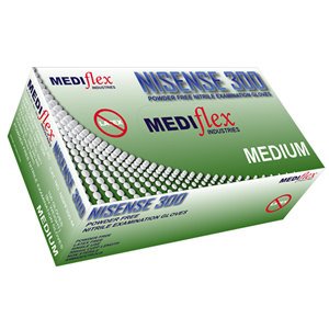Mediflex Nisense 300 Nitrile Gloves Examination, Long Cuff, Blue, Large, 1000/Carton Carton