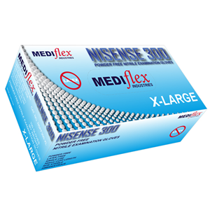 Mediflex Nisense 300 Nitrile Gloves Examination, Long Cuff, Blue, Large, 1000/Carton Carton