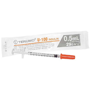 Terumo Insulin Syringes, 0.5ml, with Needle 29 Gauge x 0.5 Inch, 13mm, Sterile, 100 Pieces/Box Box