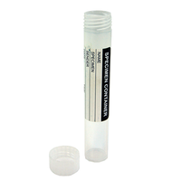 *Damaged* Techno Plas Flat Bottom Polypropylene Tube with Polyethylene Screw Cap, 10ml, 16 x 97mm, Labelled, Natural Cap Separate, 200 / Bag