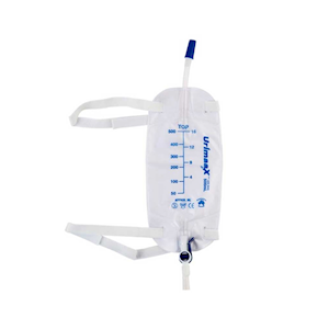 Urimaax Drainage Urine Leg Bag, 500mL, 10cm Inlet Tube, Latex Free, Fliptap, Sterile, 80 Pieces/Carton