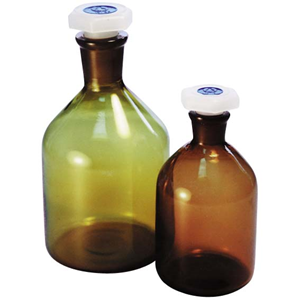 Laboratory Reagent Bottle, 250ml, Narrow Mouth, with Recyclable Plastic Stopper, Amber, Borosilicate Glass, Each Each