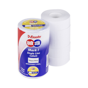 Esselte Quikstik Mark I Single Line Labels, 22mm x 12mm, Removable, White, 1,500 Labels/Roll, 5 Rolls/Pack Pack