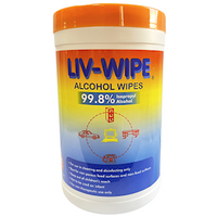 Liv-Wipe Antibacterial Alcohol Wipes, 99.8pct Isopropyl Alcohol Sanitiser, 20.3 x 12.7cm, 100/Recyclable Tub TUB