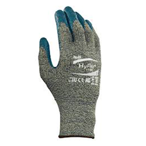 Ansell HyFlex Cut Resistant Gloves, Cut D/Heat Resistance, 13 Gauge, Grey/Blue, Size 6, 12 Pairs/Pack