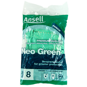 ANSELL RUBBER GLOVES GREEN SIZE LARGE 8.5-9 12 PAIRS/BG Bag