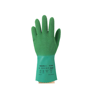Ansell Alphatec Rubber Coated Gloves, 16-650, Size 10, Crinkle Finish, Ambidextrous, Green, 1 Pair/Pack