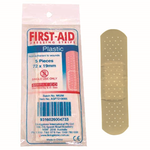 Out of Date, Livingstone Improved First Aid Adhesive Plastic Strips w/Pad, Latex Free 72 x 19mm 5/Pack Price Discounted While Stocks last Bag