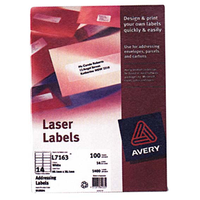 Avery Laser Address Labels, L7163, 14UP, 99.1 x 38.1mm, White, 100 Sheets/Pack Box