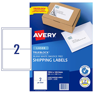 Avery Laser Shipping Labels, L7168, 2UP, 199.6 x 143.5mm, White, 100 Sheets/Box Box