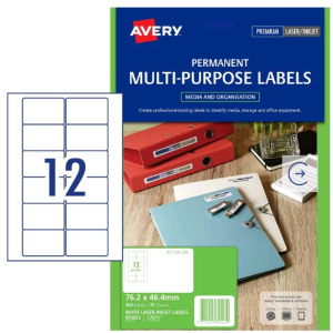 Avery Laser Video Face Labels, L7671, White, 12 Sheets, 25/Pack Box