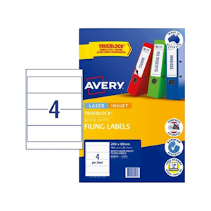 Avery Laser Lever Arch Filling Labels, L7171, 4UP, 200 x 60mm, White, 25/Pack Box