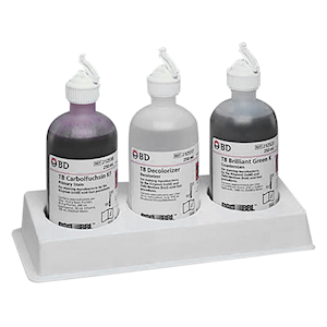 BD BBL TB Stain Kit K, 250mL Bottles (Carbolfuchsin KF, Decoloriser, Brilliant Green K), Set of 3, Each