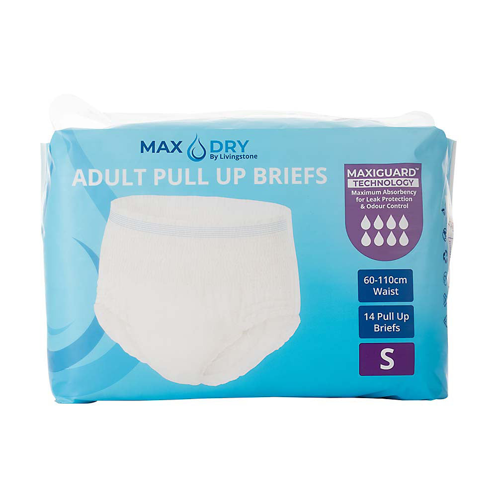 Livingstone Adult Pull Up Brief Pants, Cotton Feel, Super Absorbent, Small, 60-110cm Waist, 14 Pieces/Bag, 84 Pieces/Carton Carton