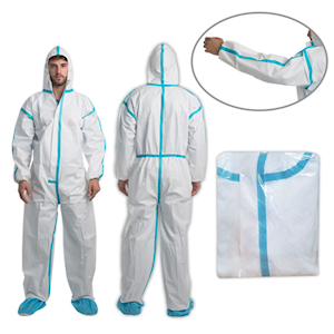 Safeplus Coverall Protective Suit with Hood, Type 4, 5, 6, 63gsm, Extra Large, White, Microporous, Disposable, 1/Pack Pack