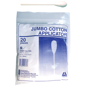 Livingstone Cotton Tip Applicator, Jumbo, Single Tipped, Recyclable Plastic Stem, 10cm, 20/Pack