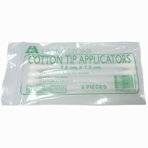 Out of Date, Livingstone Cotton Tip Applicator, Double Tipped, Plastic Stem 7.5cm 5/Pack 300 Packs/Box Price Discounted While Stocks last Box