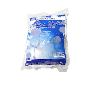 Livingstone Cotton Balls, 100pct Cotton, 0.6 Grams, Non-Sterile, White, 110/Bag, 100 Bags/Carton Carton