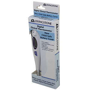 Livingstone Digital Fast-Read Thermometer with Subnormal Hypothermia, 26-43.9degC, Beeper & Memory, Child Safe Cover, TGA 311122, 1/Box
