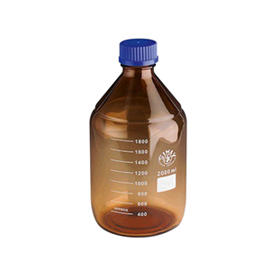 Simax Lab Reagent Bottle, 2,000mL, 136 x 265(H) mm, GL45, Amber, Blue PP Cap and Outlet Ring, Borosilicate Glass, Each Each