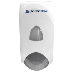 Livingstone Liquid Soap Dispenser, Manual Push,1 Litre, 13.7 x10 x24cm, ABS Recyclable Plastic, Wall Mountable, White Each