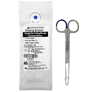 Livingstone Dressing Surgical Scissors, Sterile, 12.5cm, Sharp/Blunt, Straight, Stainless Steel, Peel Pack, Each Each