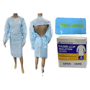 Liv Isolation Gown with Tie, Long Sleeve, Thumb Loop, Open Back, AAMI Level 3, 22gsm, XL, Impervious PE, Blue, 1/Pack, 75/Carton Carton
