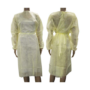 Liv Isolation Gown with Tie, Dust Coat, Long Sleeve, AAMI Level 1, 40GSM, Water Resistant, Nonwoven, Yellow, 1/Pack Loose