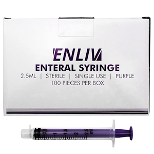 Enliv Enteral Syringe, 2.5ml, Low Dose, Sterile, Single Use, Purple, 100 Pieces/Box Box