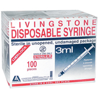 Livingstone Syringe, 3ml, Luer Lock Tip, Latex Free, Hypoallergenic, Non-Sterile, Loose Each