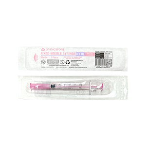 Livingstone Fixed Needle Syringe 0.3ml, 31G x 8mm, with Pink Plunger, Each