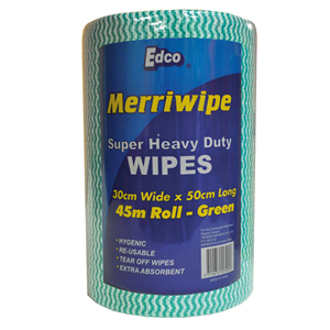 Merriwipe Super Heavy Duty 30 x 50cm, 45 Metres, Green, 90 Sheets/Roll, 4 Rolls/Carton
