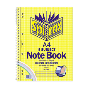 Spirax No. 596C, 5 Subject Notebook, A4, 250 Pages, Each Each
