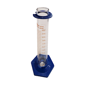 Lincon Measuring Cylinder with Plastic Hex Base and Collar, Tall Form, Class A, 250mL, Amber Stain Grad, Borosilicate Glass, 1 Piece/Box Each