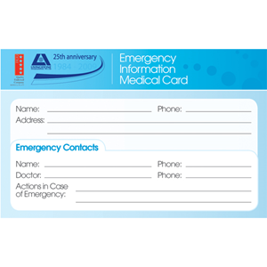 Livingstone Emergency Infomedical Card,Wallet Size, Ea Each