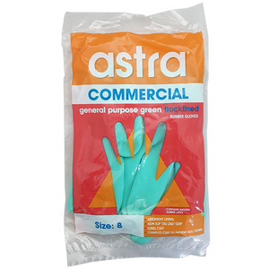 Astra Industrial Flocklined Lined Gloves, Green Size 8 12PR/PK Pack